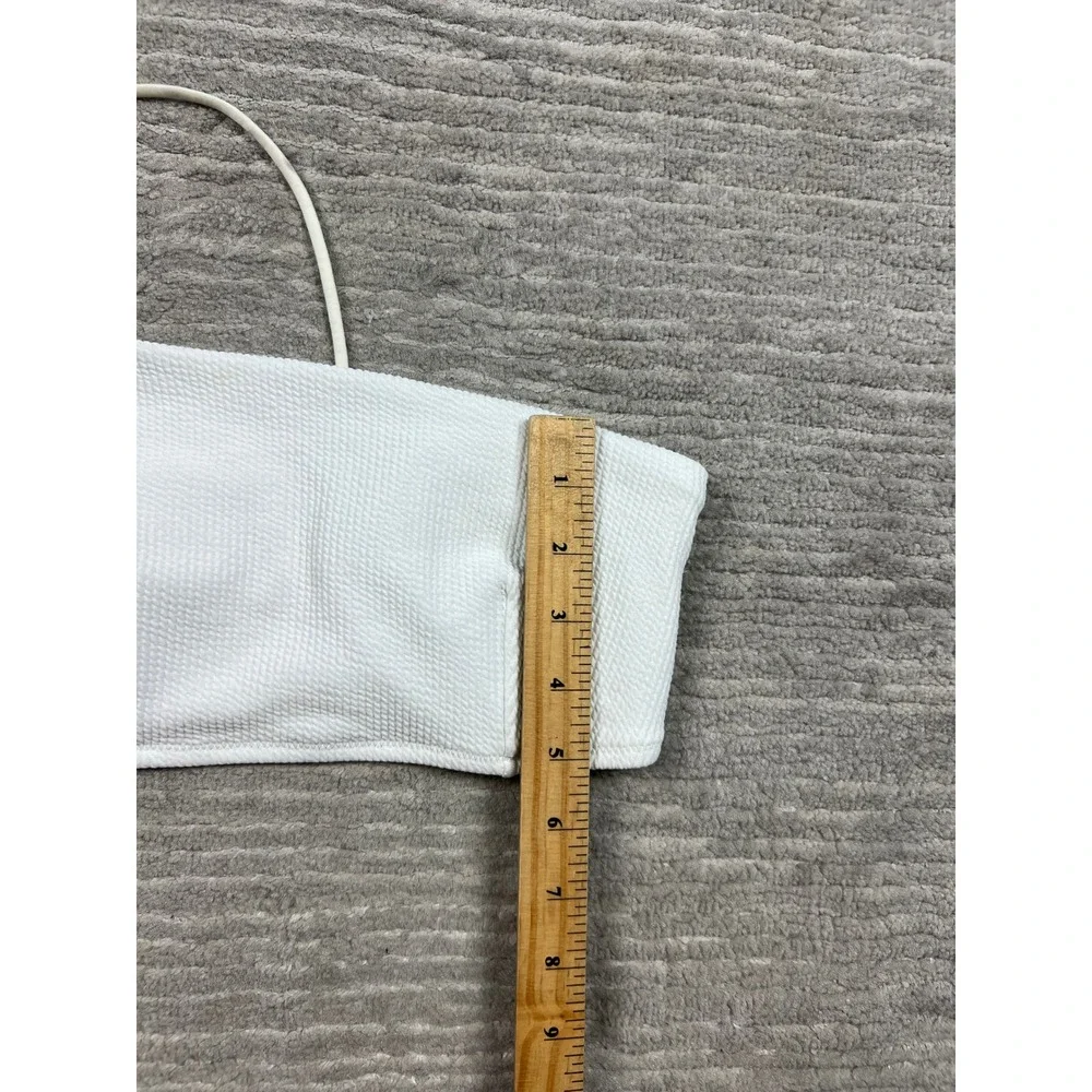 Unbranded Bikini Top Womens White One Shoulder Seersucker Textured Swimwear